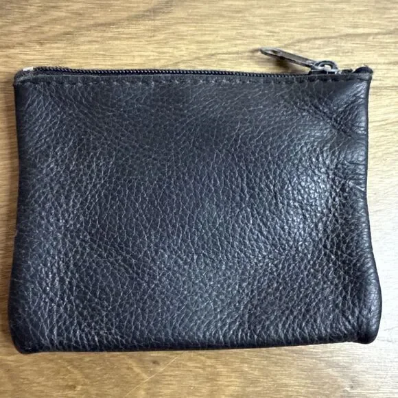 Harley Davidson Genuine Leather Black Small Coin Pouch Zip Embroidered Biker - Picture 2 of 8